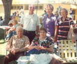 Back: Cleo Adelsbach, Eleanor Yates McDonough, Grace Whitney, Front: J.L & Vesta Spriggs, probably 1982