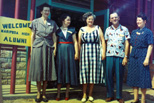 Class of 1927 (about 1951): Bertha Outzen Schroeder, Faye Givens Dyer, Zeora Thomas Butterfield, Donald Givens, Ruth Outzen Womack