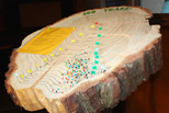 Tree slice showing the 100 years; each pin marks a graduate who was present